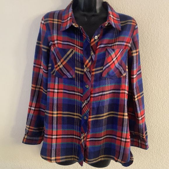 Grace and Lace Whiskey Plaid l/s Flannel Button Up Shirt with Pockets size xs - Picture 9 of 10